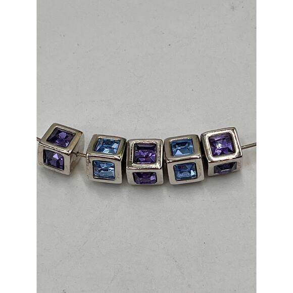 Swarovski Signed Swan Blue and Purple Crystal Cubes on Chain Necklace - Picture 9 of 10